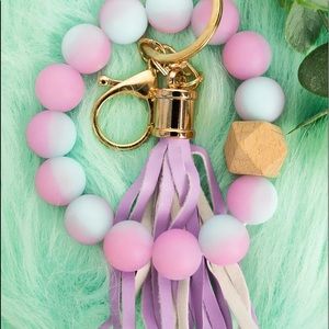 Lavender tassel beaded bracelet keychain